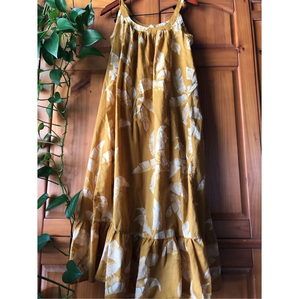 H&M Sleeveless Hawaiian Floral Cotton Flowy Maxi Dress Yellow SZ 2 - Picture 4 of 11